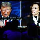 People watch the ABC News presidential debate between Democratic presidential nominee, U.S. Vice President Kamala Harris and Republican presidential nominee, former U.S. President Donald Trump at a debate watch party (Photo by Mario Tama/Getty Images)