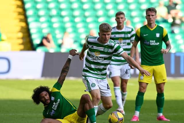 Scott Robertson in action for Celtic during the Friendly Match between Celtic and Preston at Celtic Park, on July 17, 2021, in Glasgow, Scotland. (Photo by Rob Casey / SNS Group)