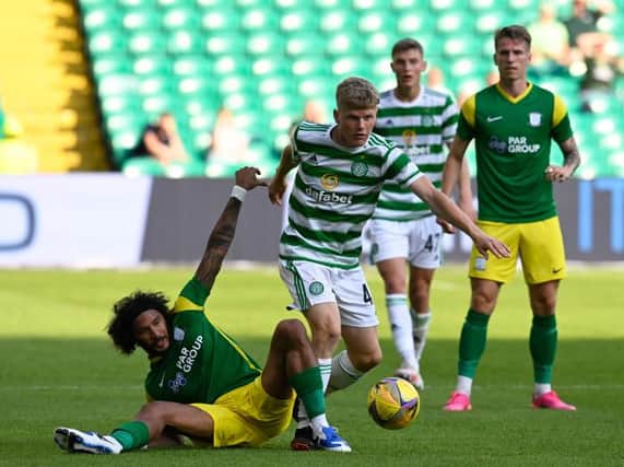 Scott Robertson in action for Celtic during the Friendly Match between Celtic and Preston at Celtic Park, on July 17, 2021, in Glasgow, Scotland. (Photo by Rob Casey / SNS Group)