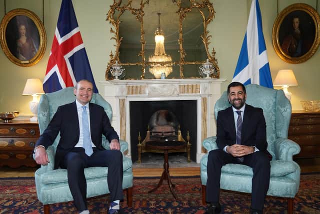 Guðni Jóhannesson, president of Iceland, met first minister Humza Yousaf during his visit.