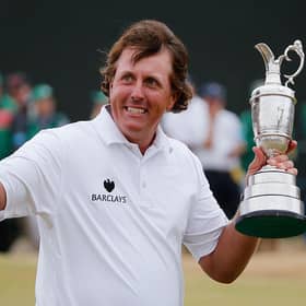 Phil Mickelson holds the Claret Jug after winning the 142nd Open Championship at Muirfield in 2013. Picture: Rob Carr/Getty Images.