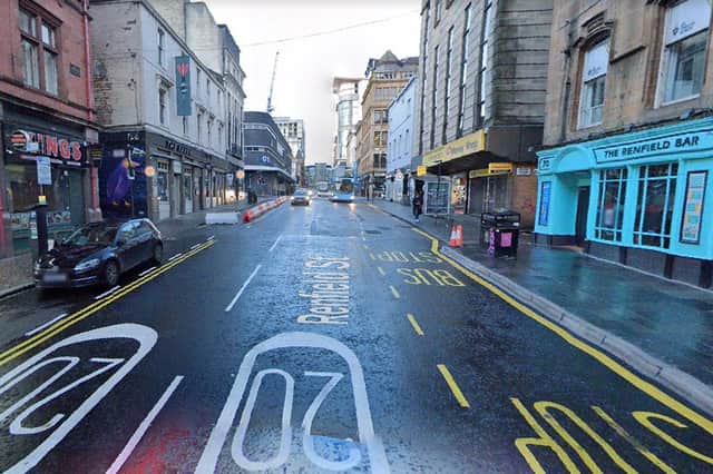 A 25-year-old man was taken to hospital after being kicked in the head during a serious assault on Renfield Street in Glasgow in August (Photo: Google Maps).