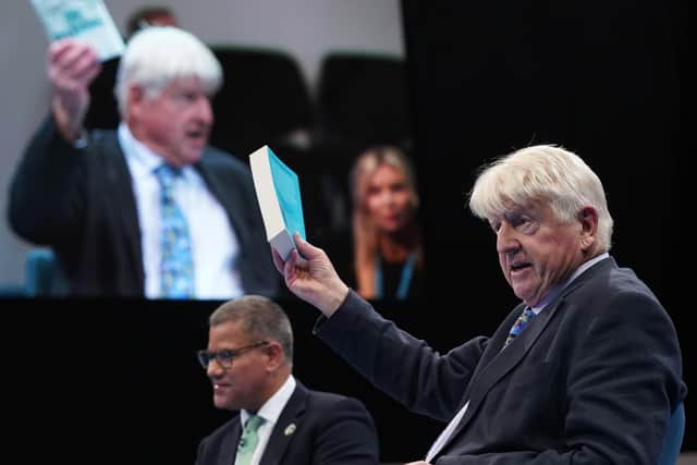 Stanley Johnson (right) at the Conservative Party Conference in Manchester