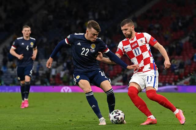Nathan Patterson in action for Scotland against Ante Rebic of Croatia at Hampden in the Euro 2020 finals Group D fixture.  (Photo by Paul Ellis - Pool/Getty Images)