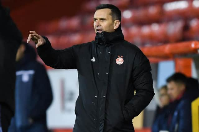 Aberdeen manager Stephen Glass during a Cinch Premiership match between Aberdeen and Dundee at Pittodrie Stadium, on December 26, 2021, in Aberdeen, Scotland. (Photo by Ross MacDonald / SNS Group)