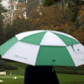 The start of play has been delaye by bad weather at Augusta National. Picture: Patrick Smith/Getty Images.