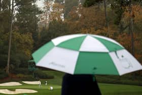 The start of play has been delaye by bad weather at Augusta National. Picture: Patrick Smith/Getty Images.