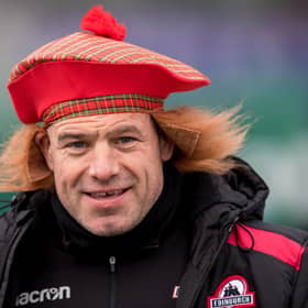 Richard Cockerill sports a 'see you Jimmy' hat after Scotland's win over England in 2018. He was coach of Edinburgh at the time.  Picture: Ross Parker/ SNS