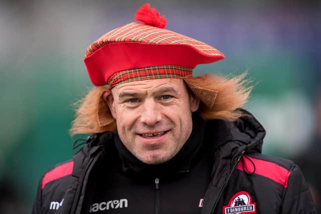 Richard Cockerill sports a 'see you Jimmy' hat after Scotland's win over England in 2018. He was coach of Edinburgh at the time.  Picture: Ross Parker/ SNS