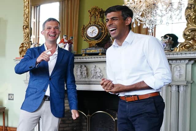 MP Andrew Bowie with Rishi Sunak as he visits Cluny Castle in Inverurie during a campaign visit as part of his campaign to be leader of the Conservative Party and the next prime minister. Picture date: Tuesday August 16, 2022.