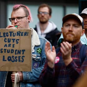 Lecturers protest cuts in Glasgow. (Photo by Jeff J Mitchell/Getty Images)