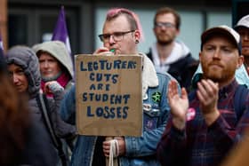 Lecturers protest cuts in Glasgow. (Photo by Jeff J Mitchell/Getty Images)