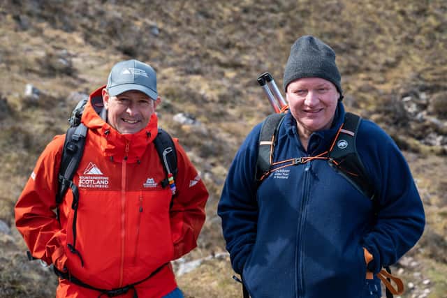 Stuart Younie, chief executive of Mountaineering Scotland, and Dougie Baird, chief executive of he Outdoor Access Trust for Scotland - the charities have launched a new fundraising campaign to pay for repairs to upland paths on private land. Picture: Richard Cross