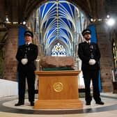 Officers guard the Stone of Destiny, ahead of the National Service of Thanksgiving and Dedication for King Charles III and Queen Camilla. Picture: Jane Barlow/PA Wire