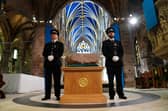 Officers guard the Stone of Destiny, ahead of the National Service of Thanksgiving and Dedication for King Charles III and Queen Camilla. Picture: Jane Barlow/PA Wire