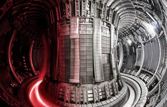 The inside of the Joint European Torus laboratory's nuclear fusion machine with superimposed plasma (Picture: EUROfusion/PA Wire)