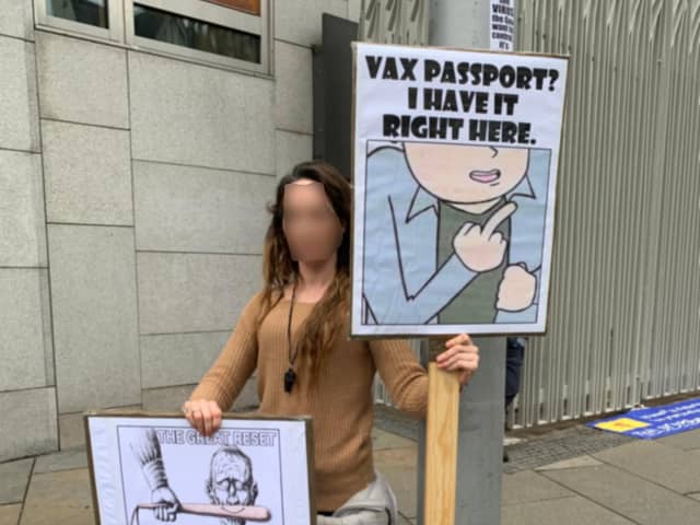 A protester outside the Holyrood building