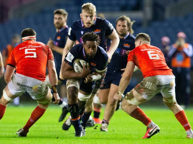 Edinburgh's Bill Mata tries to find a way through against Munster. Picture: Bruce White/SNS