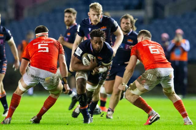 Edinburgh's Bill Mata tries to find a way through against Munster. Picture: Bruce White/SNS