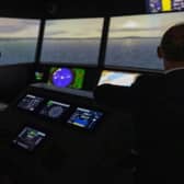 UK Transport Secretary Mark Harper in a ship simulator at City of Glasgow College. Picture: Department for Transport