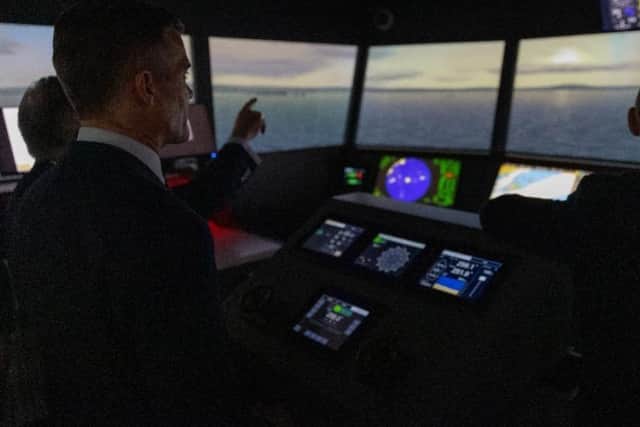 UK Transport Secretary Mark Harper in a ship simulator at City of Glasgow College. Picture: Department for Transport
