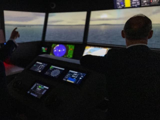 UK Transport Secretary Mark Harper in a ship simulator at City of Glasgow College. Picture: Department for Transport