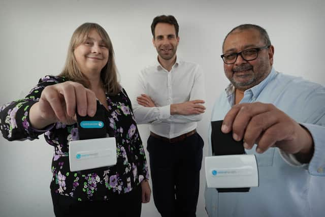 Kathrina Skinner (Waire Health), Mark Beaumont (Eos) and Dave Hurhangee (Waire Health). Picture: Stewart Attwood