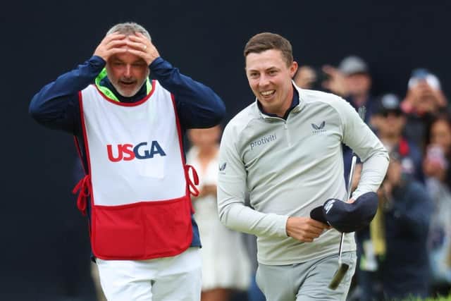 Billy Foster's reaction says it all after tasting success in a major for the first time after 40 years in the caddying world. Picture: Andrew Redington/Getty Images.