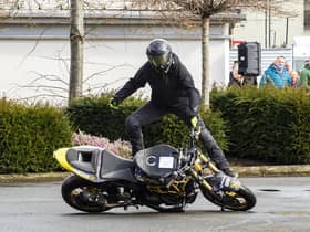 Mark Van Driel from the Two Brothers Racing stunt team. Picture; Lisa Ferguson