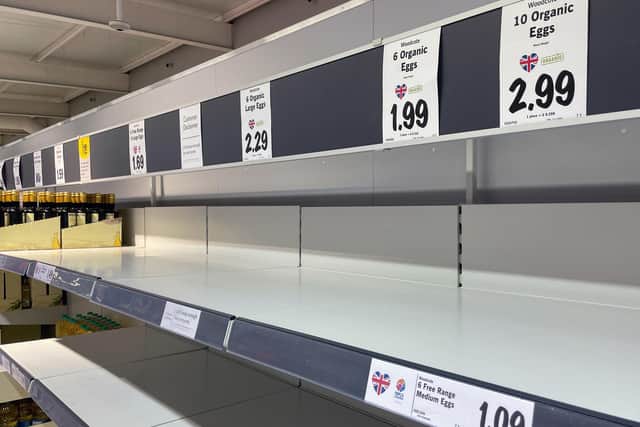 Empty egg shelves in a Lidl store. Picture: Joe Giddens/PA Wire