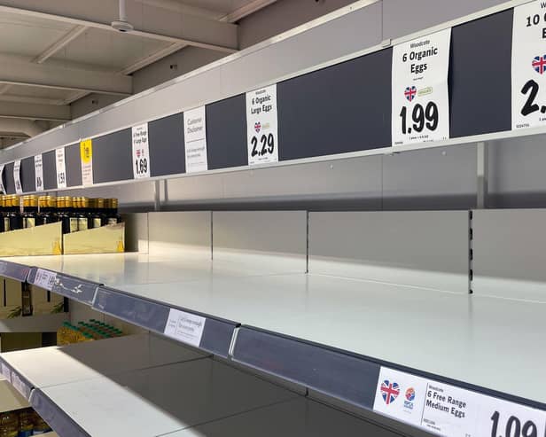 Empty egg shelves in a Lidl store. Picture: Joe Giddens/PA Wire