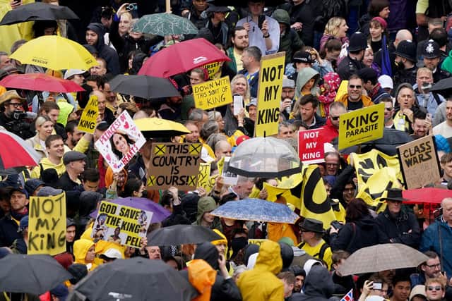 Not all the anti-monarchist protesters were arrested as King Charles and Queen Camilla were crowned (Picture: Gareth Fuller/WPA pool/Getty Images)