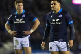 Huw Jones and Sione Tuipulotu have been named in the Guinness Six Nations Team of the Championship. (Photo by Ross MacDonald / SNS Group)