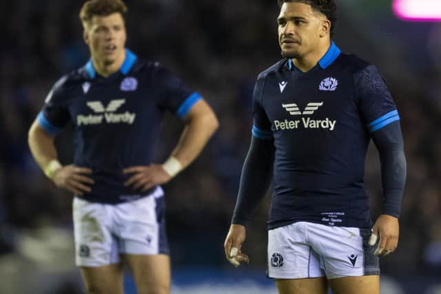 Huw Jones and Sione Tuipulotu have been named in the Guinness Six Nations Team of the Championship. (Photo by Ross MacDonald / SNS Group)