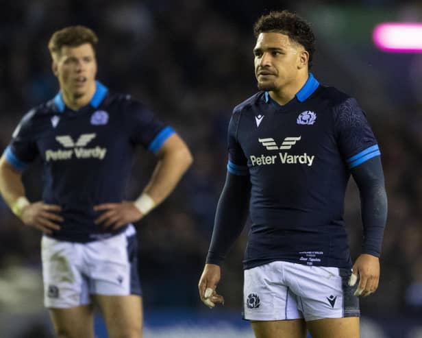 Huw Jones and Sione Tuipulotu have been named in the Guinness Six Nations Team of the Championship. (Photo by Ross MacDonald / SNS Group)