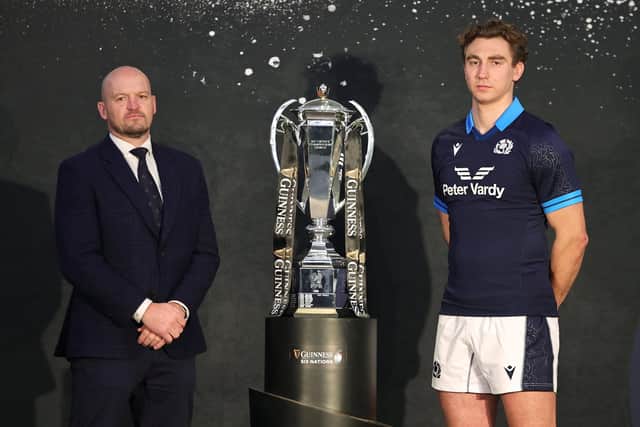 Gregor Townsend and Jamie Ritchie at the Guinness Six Nations launch at County Hall in London. (Photo by David Rogers/Getty Images)