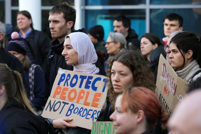 A deportation protest outside Vulcan House in Sheffield. Picture: Chris Etchells