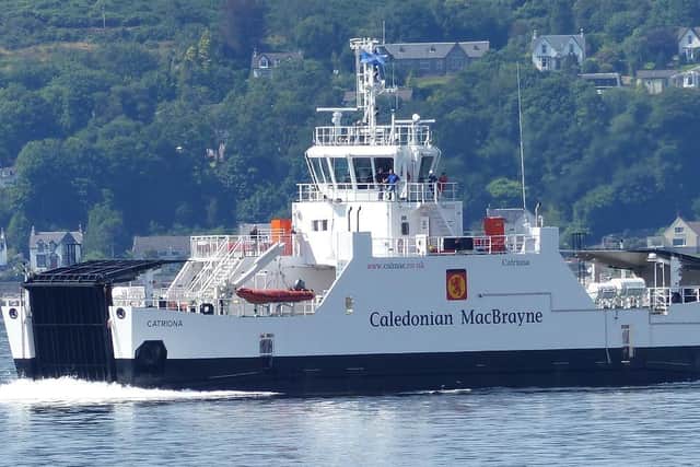 The diesel-electric ferry Catriona was built by Ferguson Marine in 2015 and serves routes from Tarbert on Loch Fyne. Its name derives from an 1893 novel by Robert Louis Stevenson. (Photo by CalMac)