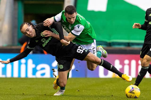 Celtic's Diego Laxalt and Hibs' Paul McGinn in action. That 2-2 draw was just one of several frustrating occasions when the Leith side dropped points this season, according to the Easter Road defender. Photo by Alan Harvey/SNS Group