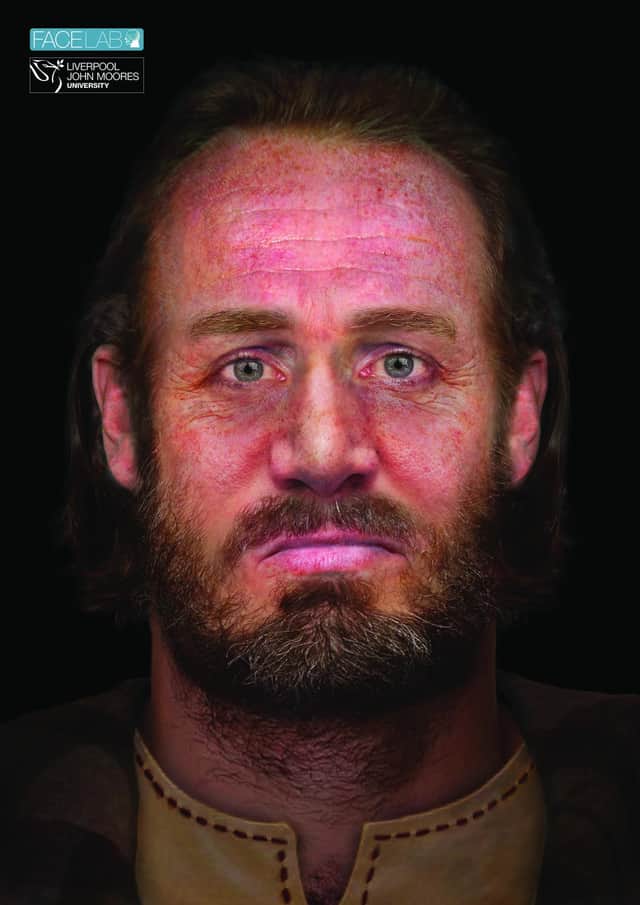 The reconstructed face of the clansman who was laid to rest in the six-headed burial. PIC:Facelab/Liverpool John Moores University