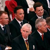 TV presenters Anthony McPartlin and Declan Donnelly gather at Westminster Abbey in central London. Picture: Phil Nobile/AFP via Getty Images