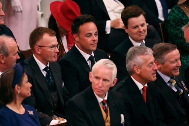 TV presenters Anthony McPartlin and Declan Donnelly gather at Westminster Abbey in central London. Picture: Phil Nobile/AFP via Getty Images