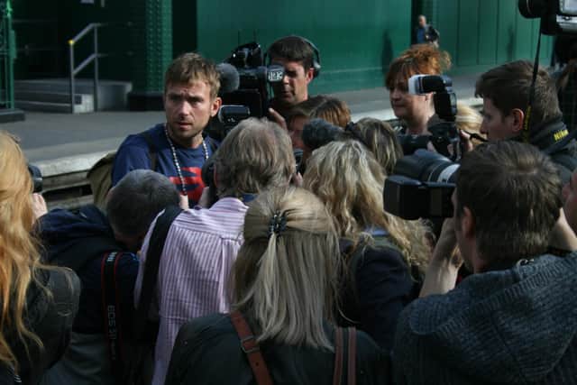 Damon Albarn arriving at Central Station with the Africa Express before their show at The Arches in 2012.