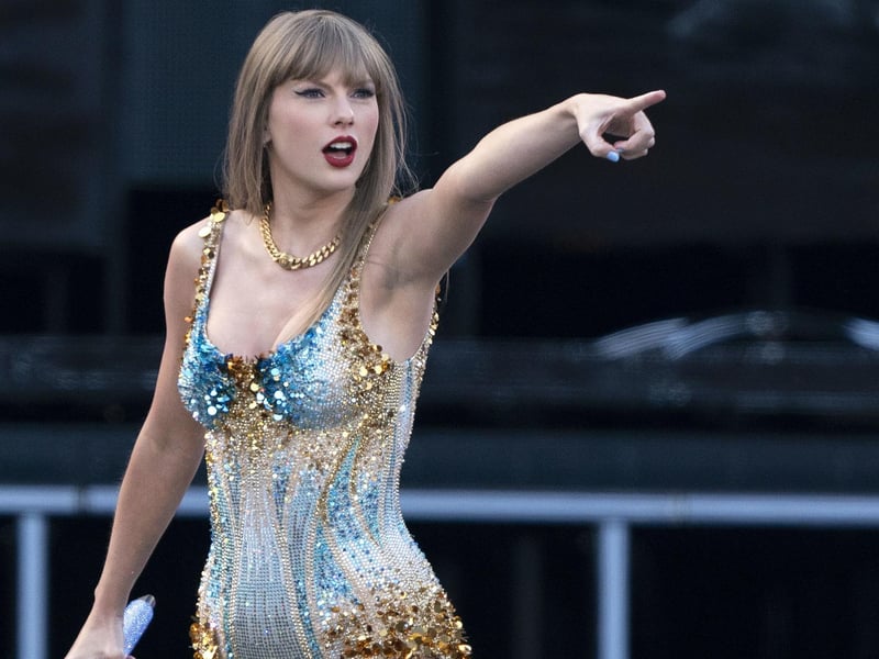Taylor Swift performs on stage during her Eras Tour at the Murrayfield Stadium in Edinburgh.