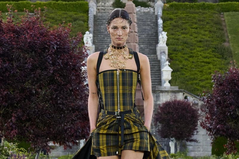 Yellow tartan playsuit with train