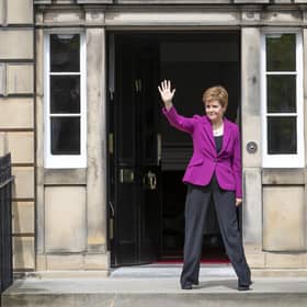 Scottish First Minister and SNP leader Nicola Sturgeon on the steps of Bute House in Edinburgh after the SNP won a fourth victory in the Scottish Parliament election.
