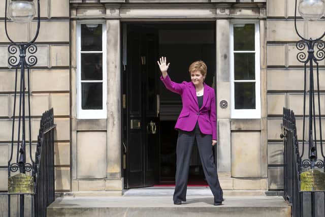 Scottish First Minister and SNP leader Nicola Sturgeon on the steps of Bute House in Edinburgh after the SNP won a fourth victory in the Scottish Parliament election.