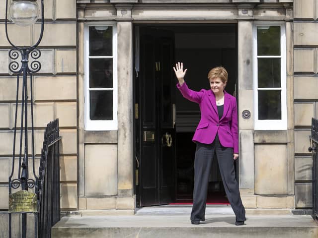 Scottish First Minister and SNP leader Nicola Sturgeon on the steps of Bute House in Edinburgh after the SNP won a fourth victory in the Scottish Parliament election.