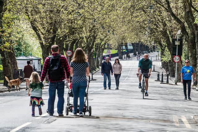 At the weekend the normally busy Kelvin Way in Glasgow was populated by cyclists, children and people out exercising rather than its normal west end car traffic.