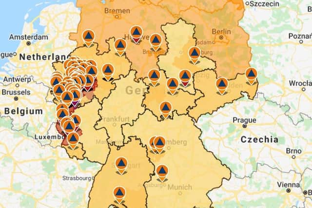 An interactive map shows the extent of the flooding in western Germany (German Federal Office for Civil Protection and Disaster Relief)